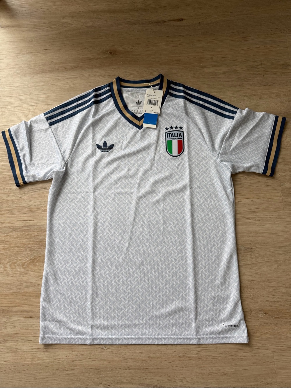 adidas White Italia Football Jersey with Navy & Gold Trim